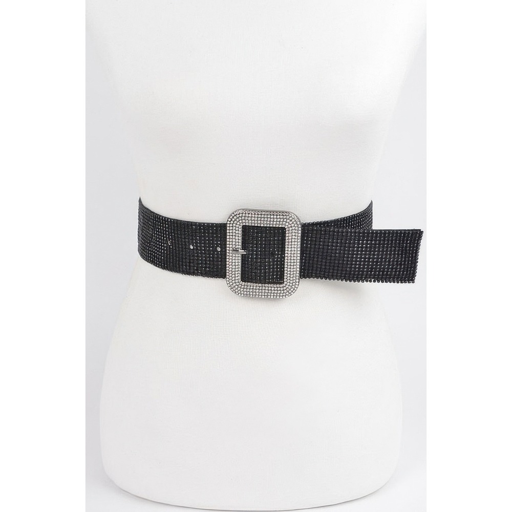 Rhinestone Belt Womens OS Black New‎ Crystal Buckle